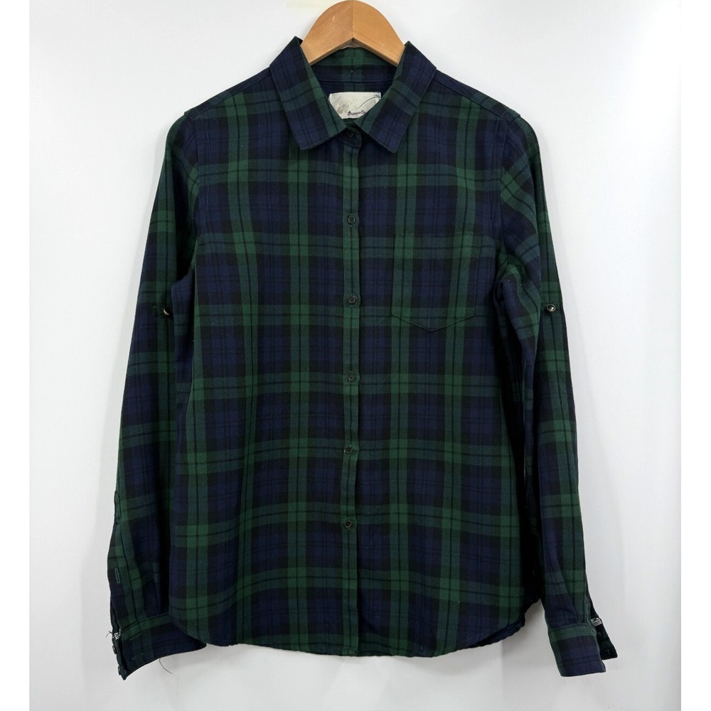 Trovata‎ Birds Of Paradise Plaid Flannel Shirt Green Blue Checkered Cotton Large